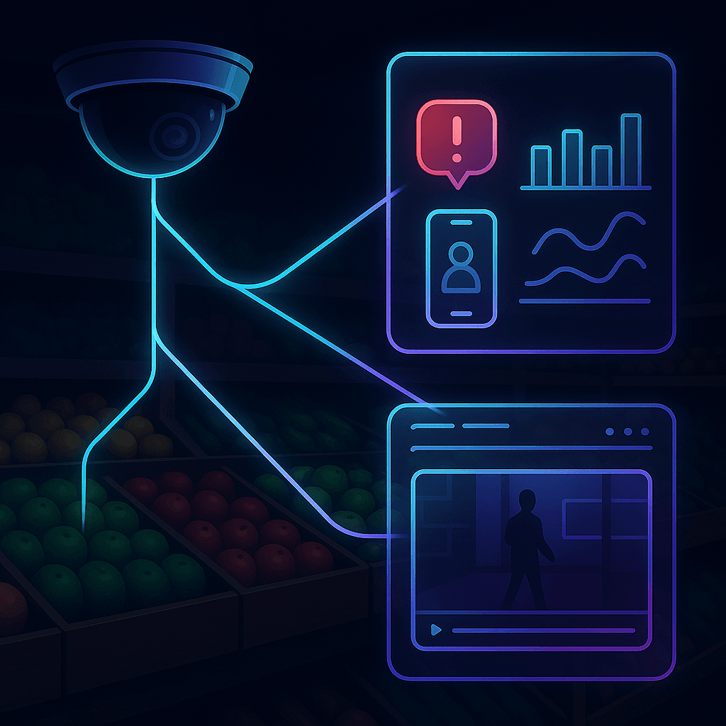 AI analyzing security footage of a store aisle